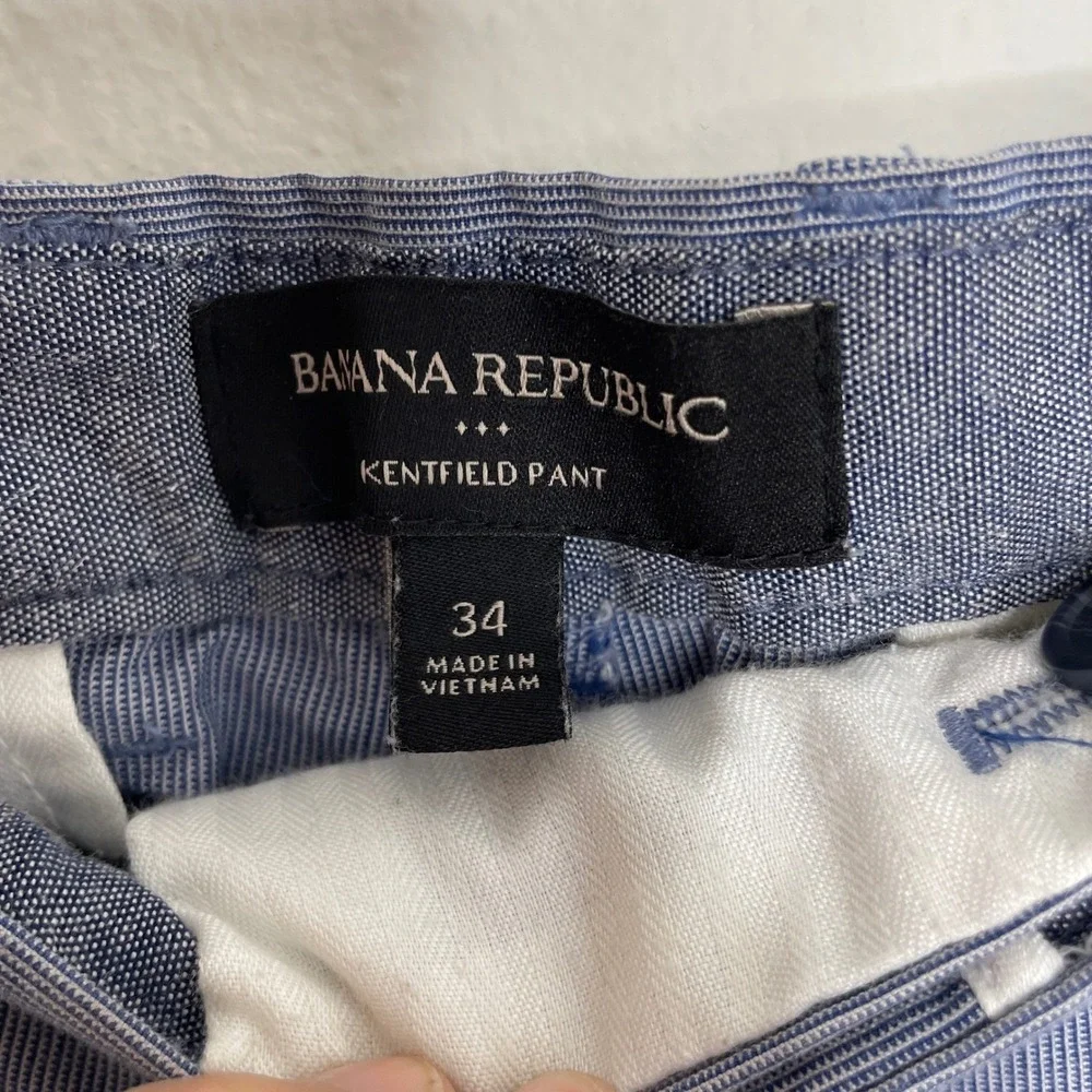 Banana Republic Kentfield Pant Mens 34 Blue Micro Stripe Cotton Chino Trouser
